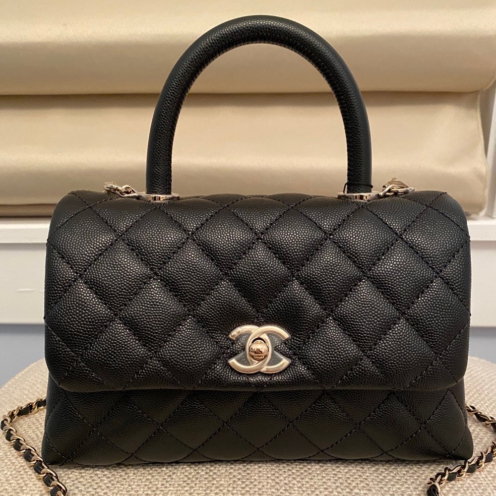 Chanel Mini Coco Handle Bag Black Caviar Gold New